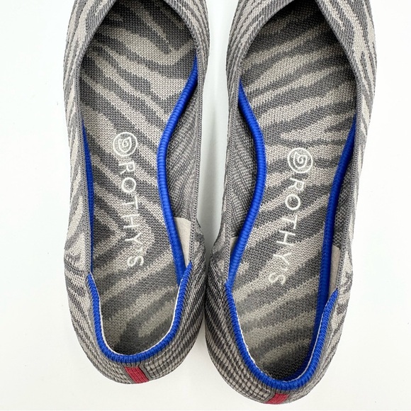 Rothy's the Point Grey Zebra Pointed Toe Slip On Flat Shoes - Picture 6 of 9